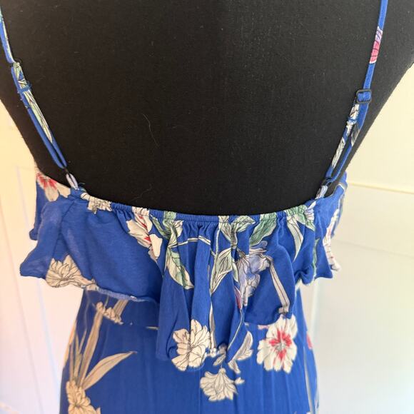 Zara Blue Floral Spaghetti Strap Button Front Ruffle Detail Maxi Dress - s - Picture 11 of 12